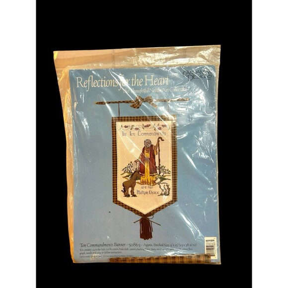 Cross Stitch Kit Ten Commandments Banner Fabric Candamar Designs 9" x 15" NOS - Picture 1 of 5